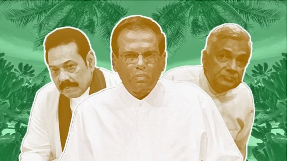 শ্রীলঙ্কার ক্ষমতার লড়াইয়ের তিন চরিত্র: মাহিন্দা রাজাপাক্সে, মৈথ্রিপালা সিরিসেনা এবং রানিল বিক্রামাসিংহে শ্রীলঙ্কার ক্ষমতার লড়াইয়ের তিন চরিত্র: মাহিন্দা রাজাপাক্সে, মৈথ্রিপালা সিরিসেনা এবং রানিল বিক্রামাসিংহে
