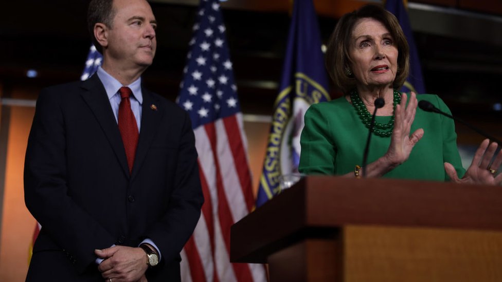 House Intelligence Committee Chairman Adam Schiff (left) and Speaker of the House Nancy Pelosi House Intelligence Committee Chairman Adam Schiff (left) and Speaker of the House Nancy Pelosi