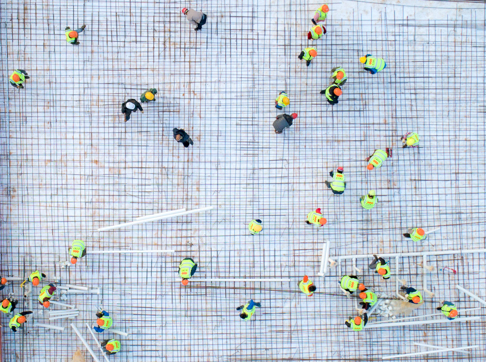 An aerial photo construction at the site of Huoshenshan Hospital An aerial photo construction at the site of Huoshenshan Hospital