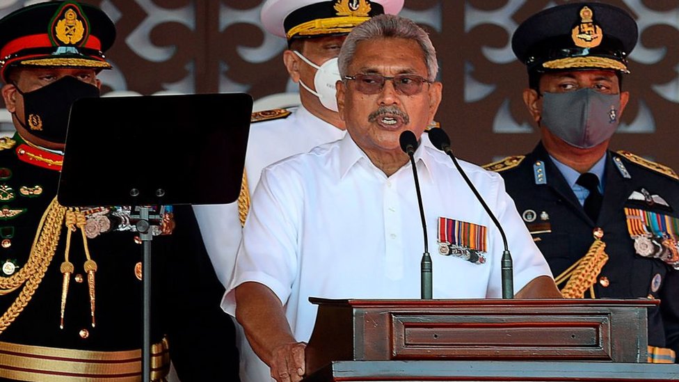 শ্রীলংকার প্রেসিডেন্ট গোটাভায়া রাজাপাকশা ৪ঠা ফেব্রুয়ারি ২০২১ জাতির উদ্দেশ্যে ভাষণ দিচ্ছেন কলম্বোয় ৭৩তম স্বাধীনতা বার্ষিকী উপলক্ষে