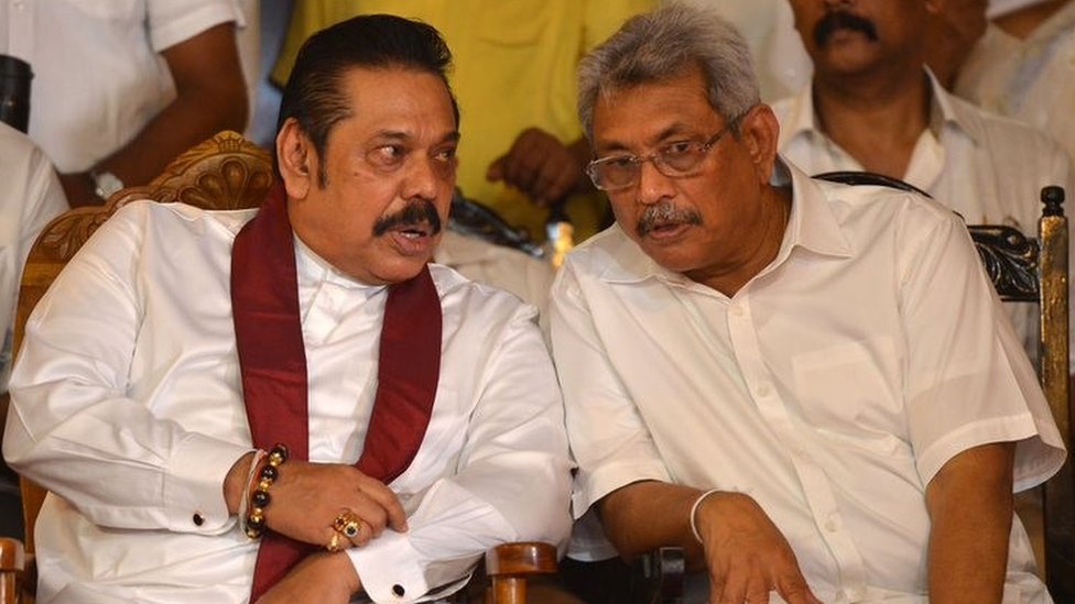 Current Sri Lankan President Gotabaya Rajapaksa (right) and his brother, former Prime Minister and President Mahinda Rajapaksa, in 2018 Current Sri Lankan President Gotabaya Rajapaksa (right) and his brother, former Prime Minister and President Mahinda Rajapaksa, in 2018